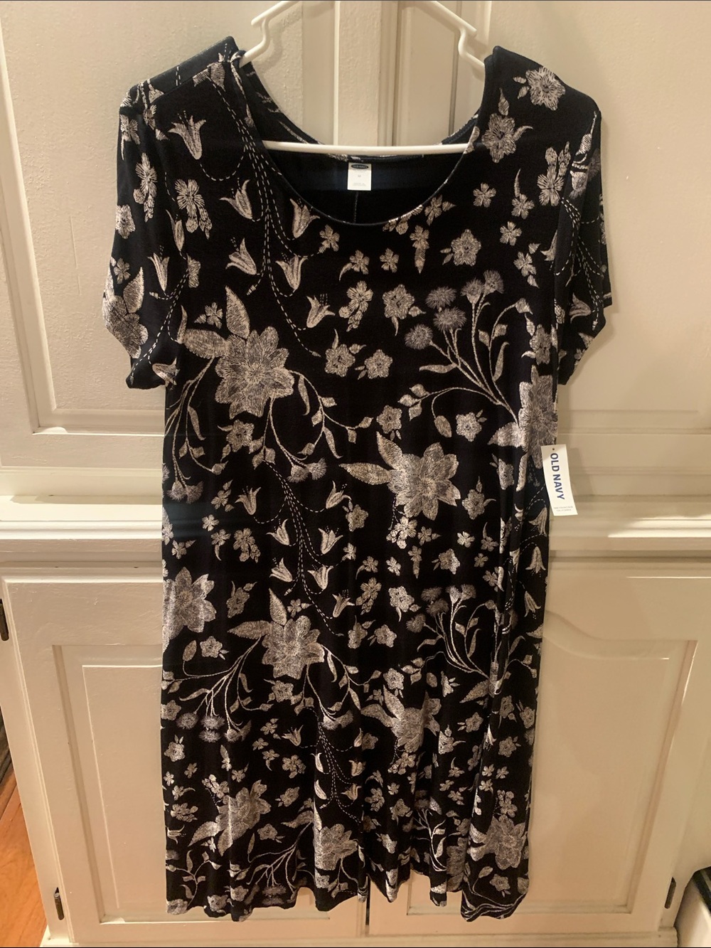 Old Navy Black Dress with Silver Floral Print